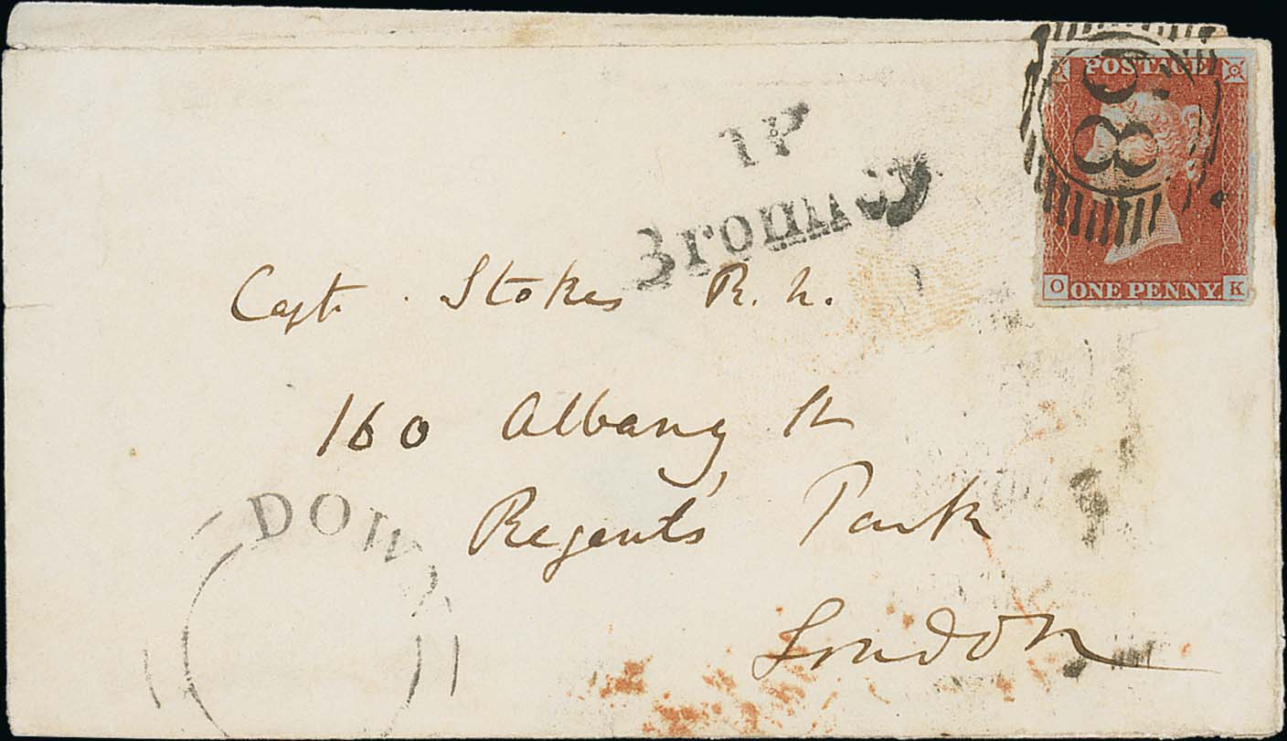 Charles Darwin. c.1850 Cover with a 1d red cancelled by London "68" District Post numeral, "TP /