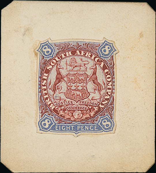 1895 8d Large Arms issue Perkins Bacon essay, the central arms printed in claret with a background