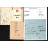 Autographs - County Sides. 1923-64 Autographs of entire county sides comprising Lancashire 1923