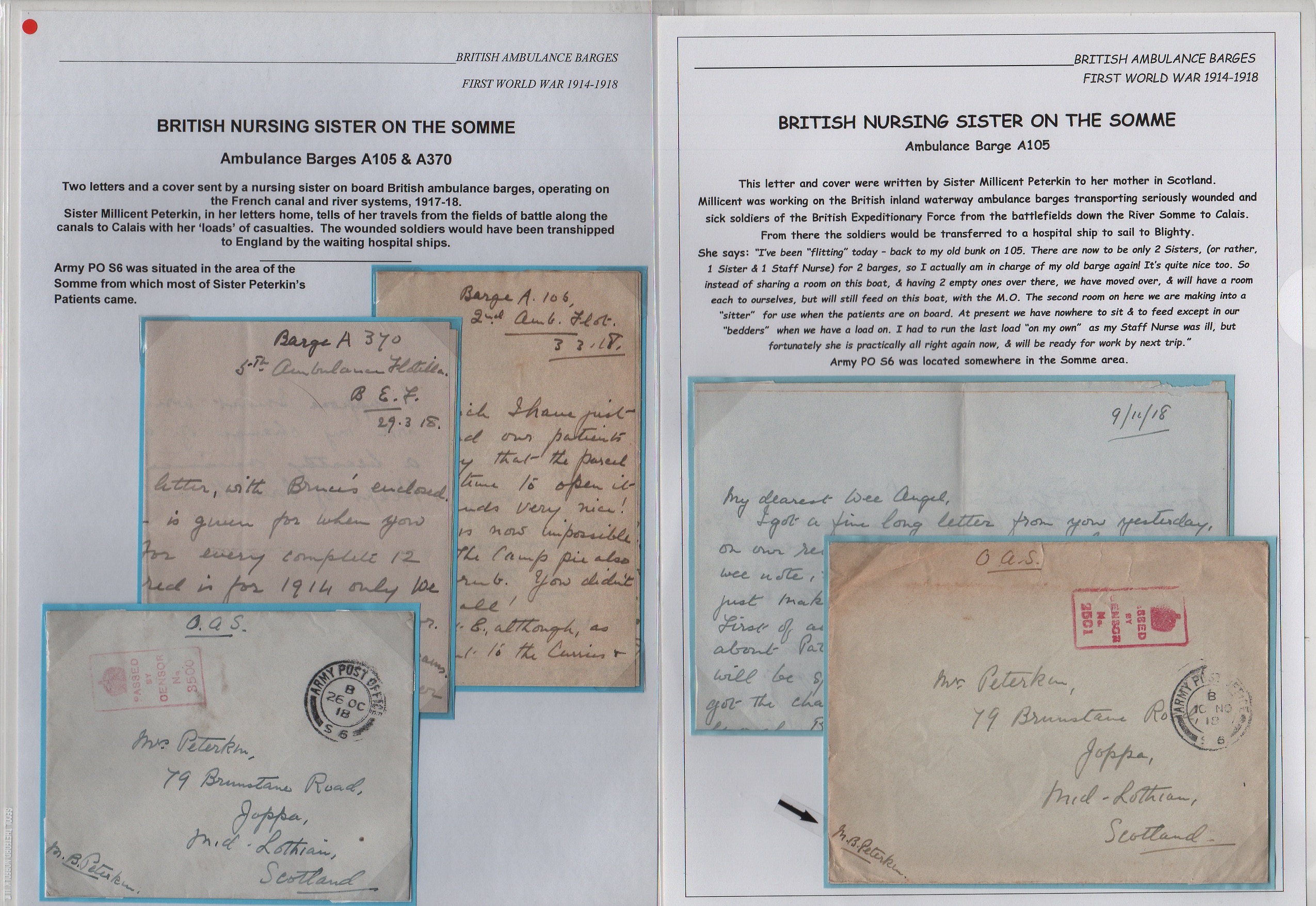 1917 (Sep 21) - 1918 (Dec 24) Covers with enclosed letters all from Sister Millicent Peterkin,