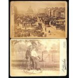 Photographs. c.1880 Photographs depicting market day at Stockton-on-Tees with a steam tram,