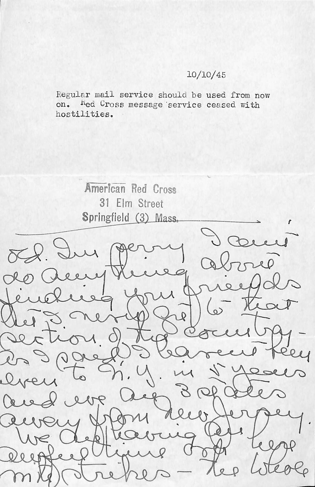 USA. 1944 (Aug 8) and 1945 (June 1) American Red Cross forms (two types) to Alma or Laura la Ray - Image 5 of 5