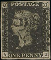 1840 1d Blacks, all plate 8, AI, BB and OD all used with black Maltese Crosses, all fine with four