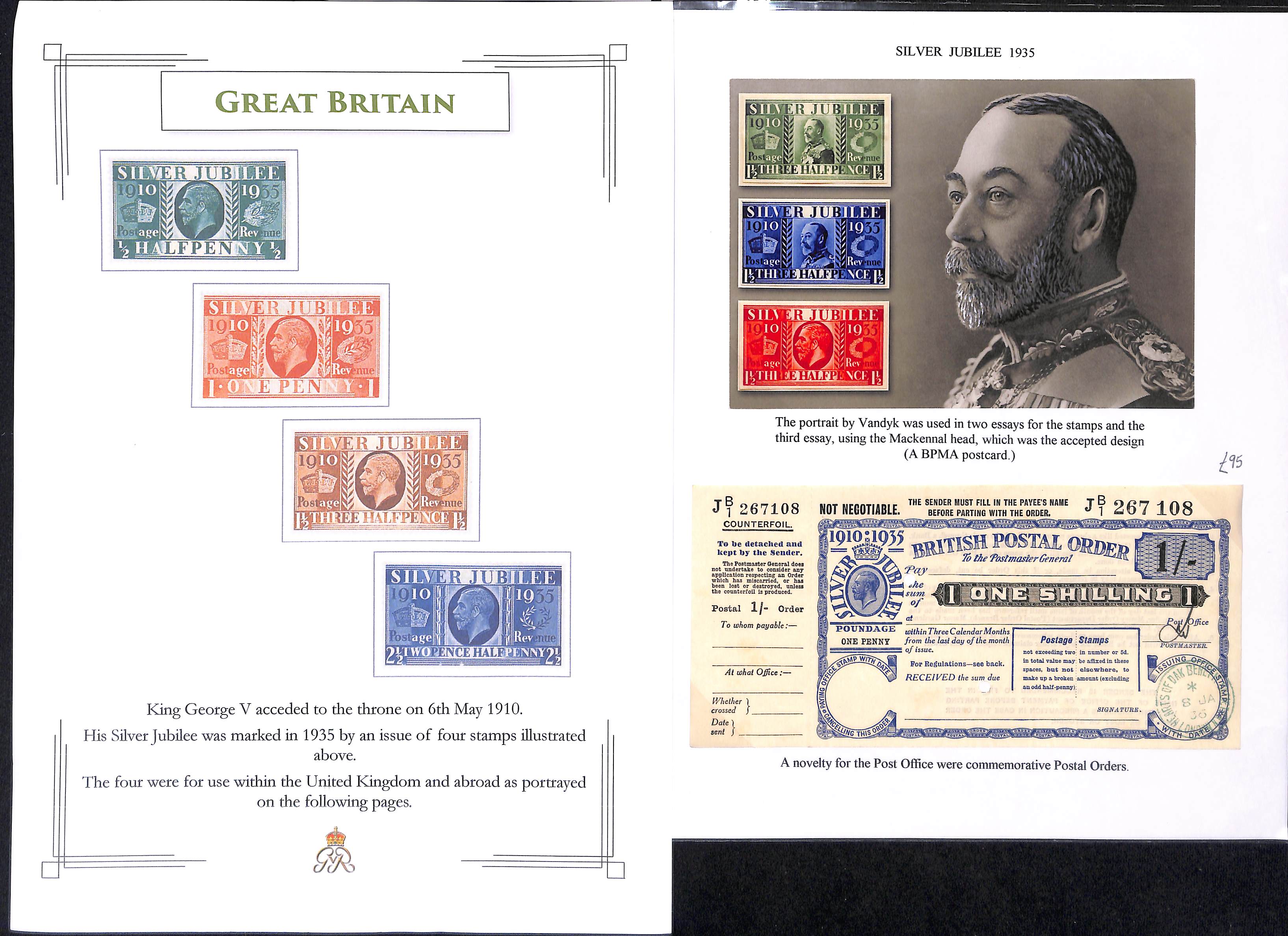 1935 Silver Jubilee stamps and postal history, collection on pages including 2/- and 3/- booklets,