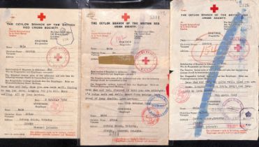 Ceylon. 1942-44 Ceylon Red Cross forms from Gordon Male to his wife or parents in Jersey (16, two