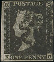 1840 1d Black, KC plate 2, four good to large margins, cancelled by distinctive Plymouth Maltese