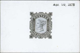 1878 10/- Die Proof in black on white glazed card, dated "Apr. 30, 1878", fine and scarce. S.G. £3,
