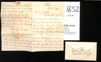 1849 (July 9) Cover with enclosed letter from C.B Brown to his mother in England, backstamped