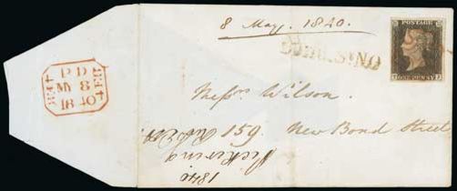 1840 (May 8) Small cover posted within London bearing 1d black TJ plate 1a, good to large margins,