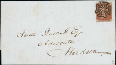 1843 (Dec. 15) Entire letter from Montrose to Aberdeen, bearing a 1d red, LB plate 36 with four