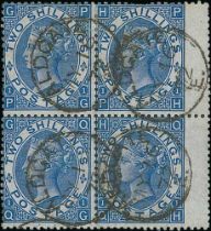 1867-80 2/- Deep blue plate 1, watermark Spray of Rose, PG-QH block of four with wing margin at