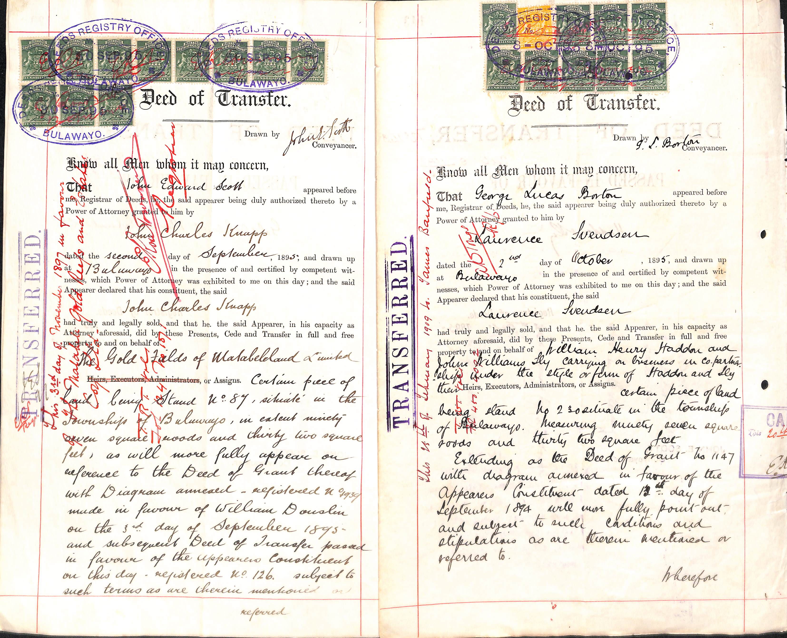 1895-1903 Legal documents comprising Deeds of Transfer (21), Mortgages (4) and prenuptial marriage - Image 3 of 15