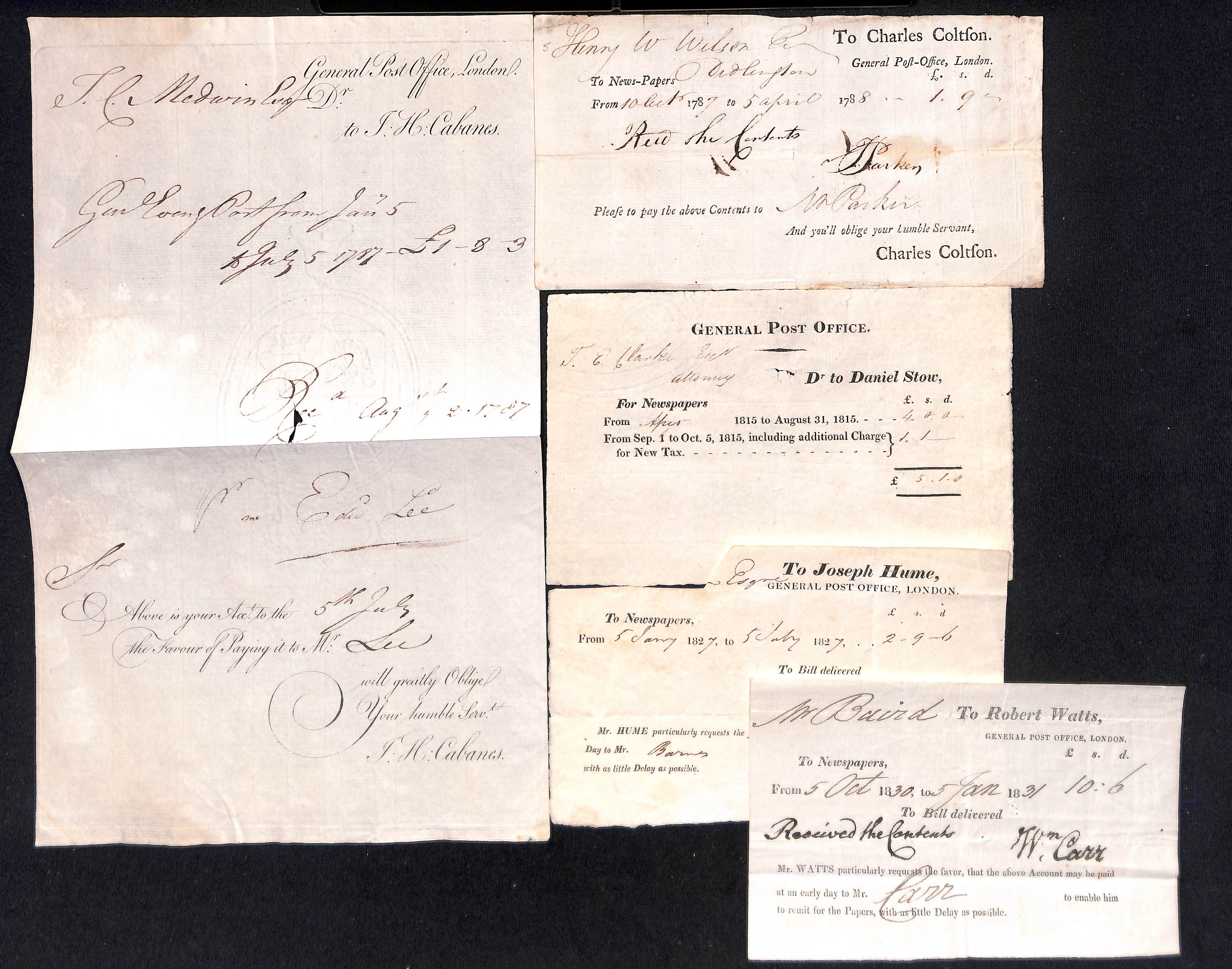 Newspapers. 1787-1831 Partly printed receipts for newspapers despatched from the G.P.O London, all - Image 2 of 3