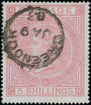 1874 5/- Pale Rose, plate 2, watermark Maltese Cross, CH fine used with Greenock c.d.s. S.G. 127, £