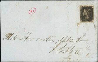 1841 (Mar. 20) Entire letter from Manchester to Preston with 1d black KL plate 9, four close to huge