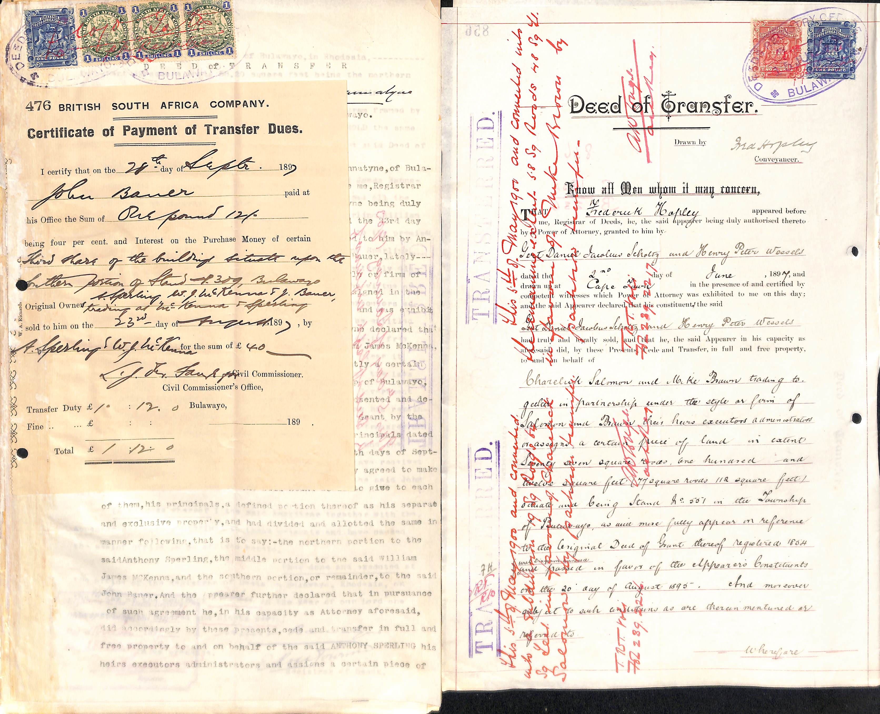 1895-1903 Legal documents comprising Deeds of Transfer (21), Mortgages (4) and prenuptial marriage - Image 12 of 15