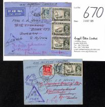 1942 (Mar. 24 - Apr. 13) O.A.S Covers franked 14a to Bombay and redirected to Durban, or 1r12a to