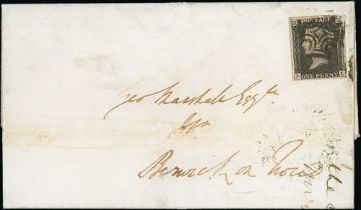 Plate 11. 1841 (Mar. 13) Entire letter from Newcastle to Berwick bearing a 1d black, PL plate 11,