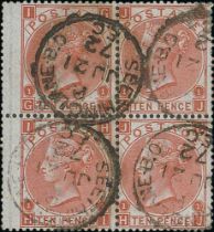 1867-80 10d Pale red-brown plate 1, watermark Spray of Rose, GI-HJ block of four with wing margin at