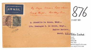 1932 (Feb. 26) Cover from Bombay to Goa franked 1a + 3p, endorsed "By Major Craveiro Lopes plane,