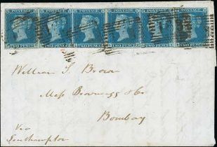 1846 (Sep. 18) Part entire (side flaps removed) from Greenock to Bombay, with 1841 2d blue plate 3