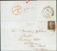 1840 (May 24) Entire from Gloucester to London franked 1d black QL plate 1a, four margins, tied by a