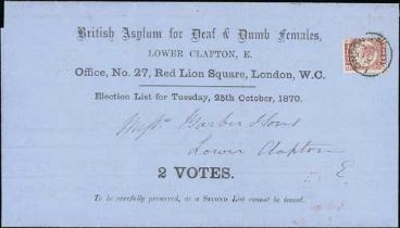 1870 (Oct. 1) "British Asylum for Deaf & Dumb Females" printed voting form listing seven females for