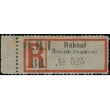 1915 Registration labels surcharged G.R.I 3d, Herbertshohe (Deutsch Neu-Guinea) mint (transparent