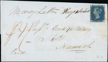 1842 (Feb. 3) Registered entire from Mildenhall to Norwich endorsed "Money Letter" and "Registered",