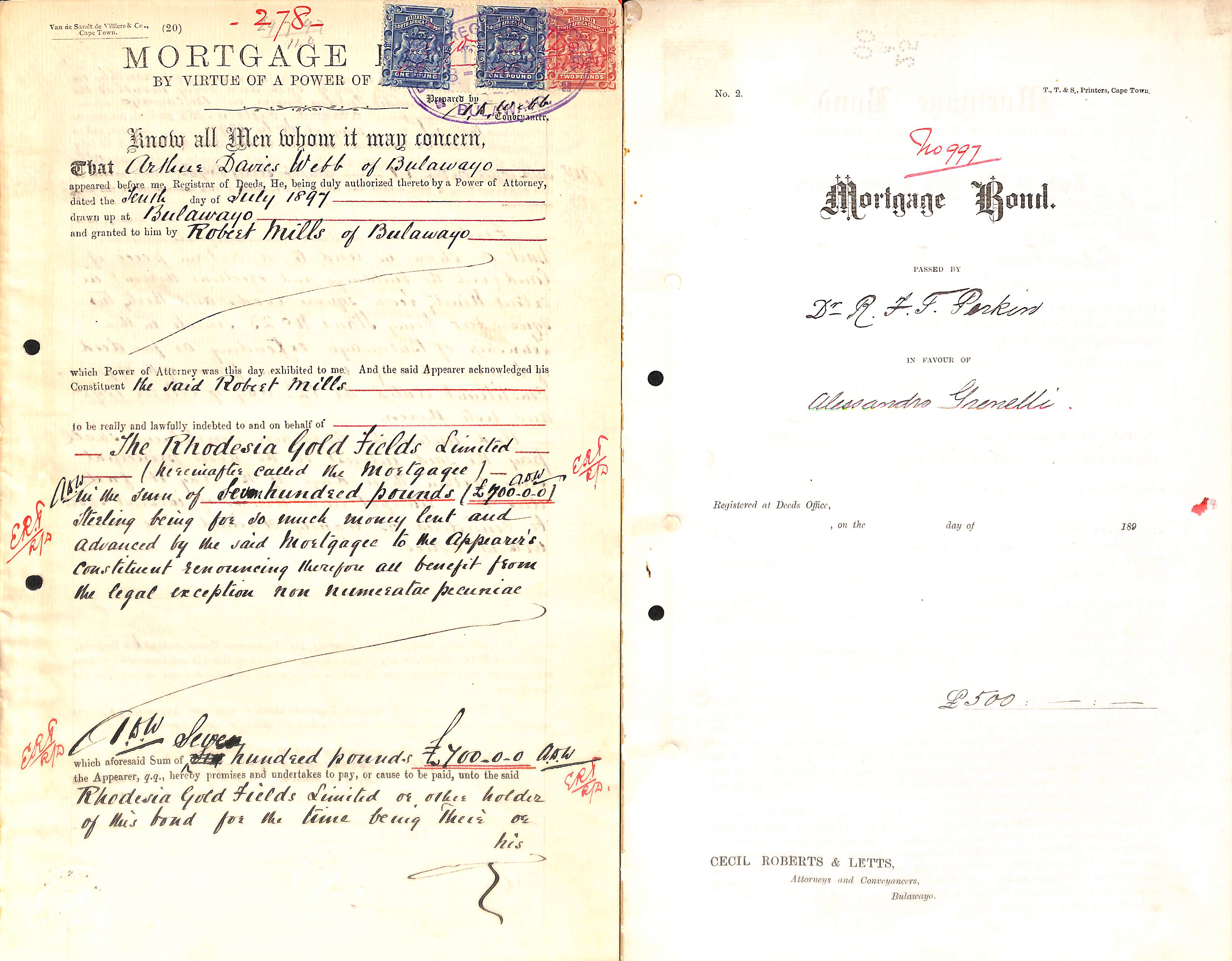 1895-1903 Legal documents comprising Deeds of Transfer (21), Mortgages (4) and prenuptial marriage - Image 11 of 15