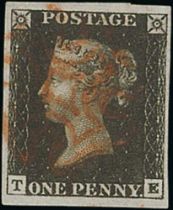 1840 1d Black, TE plate 8, good to large margins, superb used with a red Maltese Cross. Photo on