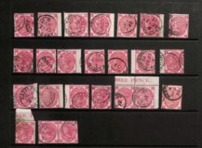 1867-80 3d Rose plate 8, watermark Spray of Rose, singles (20) and pairs (2) all superb used with