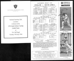 South Africa - Tours to England. 1904-2003 Ephemera including scarce 1904 programme of the