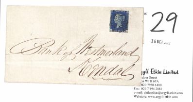 1841 (Apr. 22) Entire from Kirby Lonsdale to Kendal bearing 1840 2d blue, KL plate 1 with four