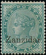 ½a Blue-green, variety "Zanzidar", mint, minor discolouration and perf toning, very scarce. S.G. 3j,