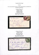 Newquay. 1871 Mourning envelopes to Galle, Ceylon, franked 3d + 9d straw or 1/- plate 5 both