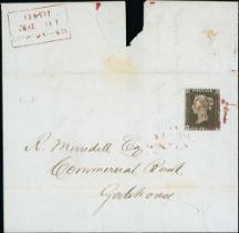 1840 (Dec. 16) Entire letter to Gatehouse franked 1d black, NE plate 3 with four small to large
