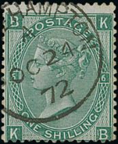 1867-80 1/- Deep green plate 6, watermark Spray of Rose, KB with right plate number double, fine