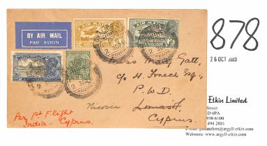 1932 (Apr. 25) First flight from India to Cyprus, cover from Gwalior franked 10½a, backstamped at