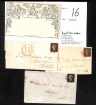 1840-41 Entire letter and entires (2) bearing 1d blacks, all four margins, comprising SH plate 5
