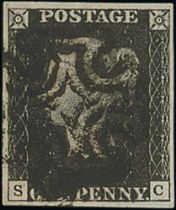 1840 1d Black, SC plate 10, four large margins, superb used with a black Maltese Cross. With R.P.
