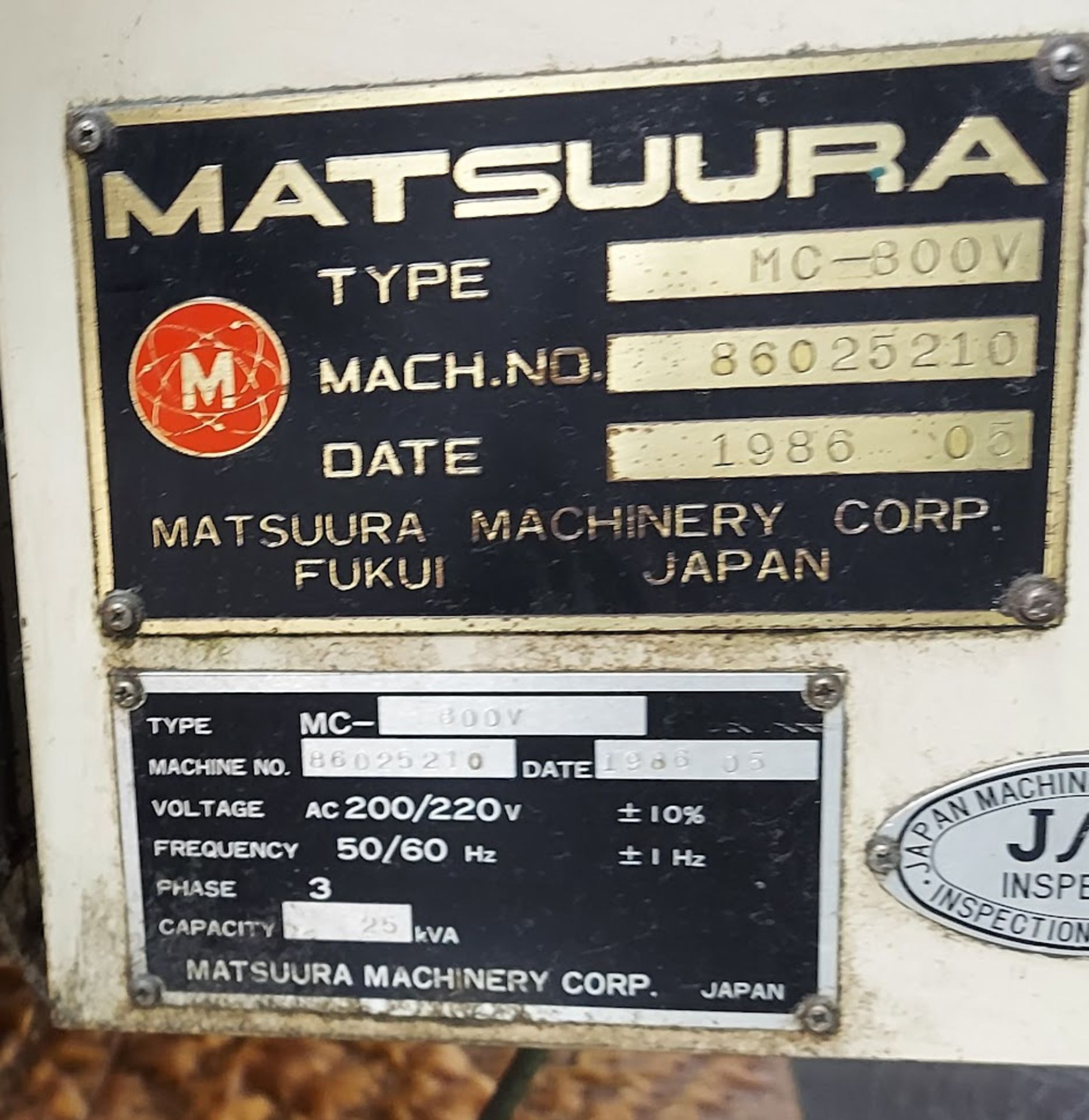 Matsuura MC-800V Vertical Machining Center, 3-Axis, 31 tool carousel, Yasnac Controls, 10hp 220V - Image 7 of 16