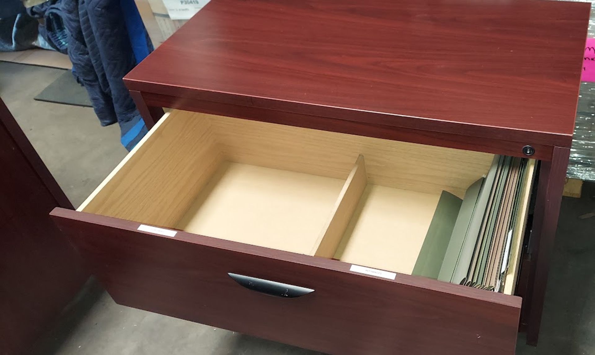Executive L Shaped Office Desk, 3 - Chairs, 2 Drawer Latheral Filing Cabinet - Image 3 of 6