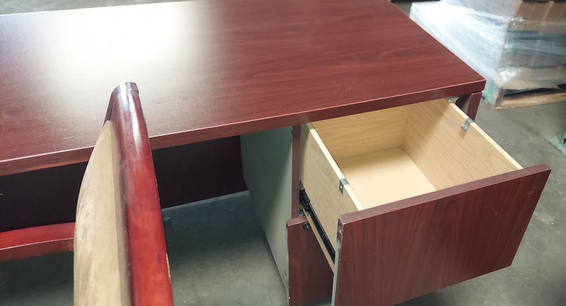 Executive L Shaped Office Desk, 3 - Chairs, 2 Drawer Latheral Filing Cabinet - Image 7 of 7