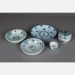 Lot of 5 blue and white asian ceramics