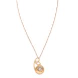 LONGUE CHAÎNE EN OR ROSE AVEC PENDENTIF ET DIAMANT, SIGNÉE UO MUM JEWELS