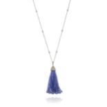 SAUTOIR EN OR 14K, ARGENT, TANZANITES, SAPHIRS BLANCS ET DIAMANTS