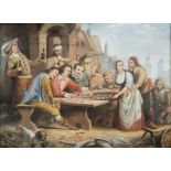 Maestro fiammingo del XIX secolo. "Scena di osteria". Olio su tela. Cm 50x67,5.