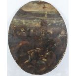 Ambito di Ilario Spolverini, XVIII secolo. "Battaglia". Olio su tela ovale. Cm 130x100.