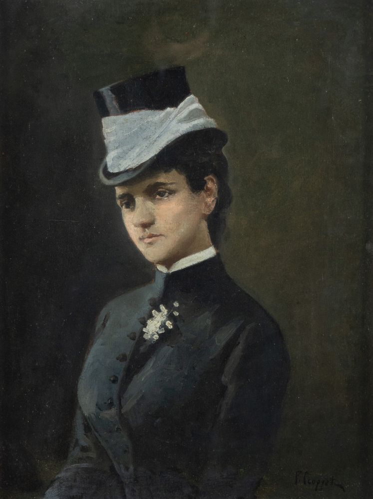 PIETRO SCOPPETTA (Amalfi 1863 - Napoli 1920) "Ritratto femminile". Olio su tela. Cm 40x30. Opera fir